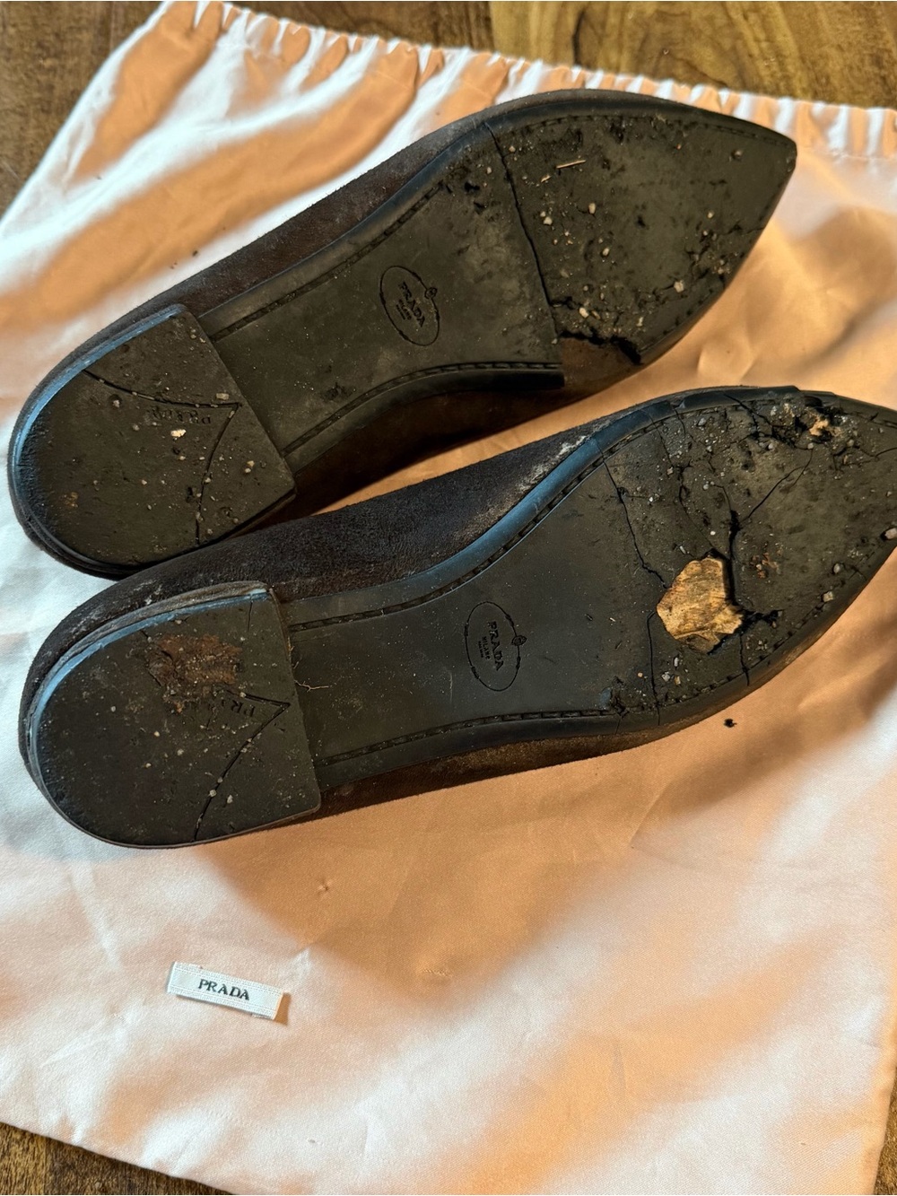 Prada Brown Suede Pointed-Toe Ballet Flats - Picture 5 of 7